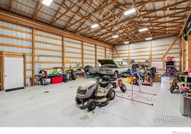 garage with metal wall