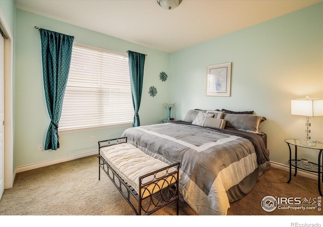 bedroom with baseboards and carpet flooring