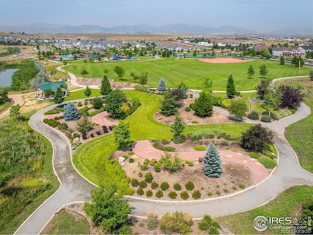 aerial view with a mountain view and a residential view