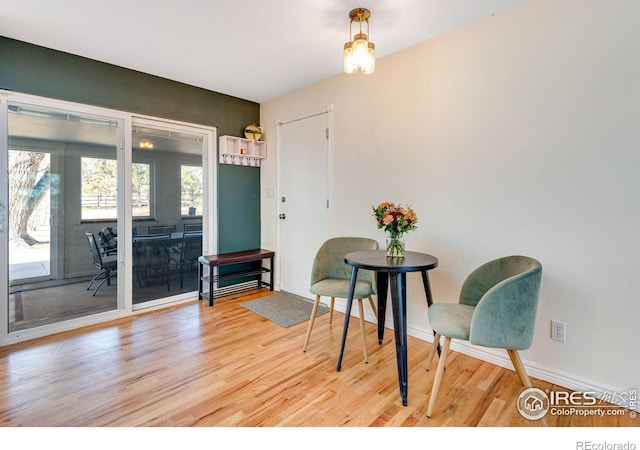 living area with light wood finished floors and baseboards