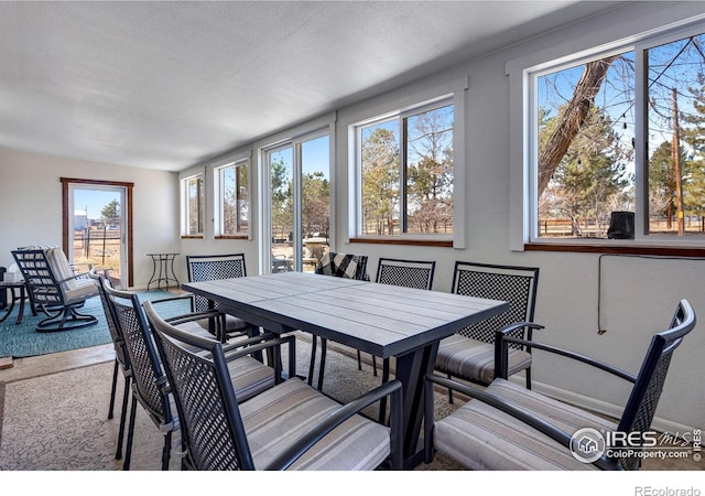 dining room with a textured ceiling