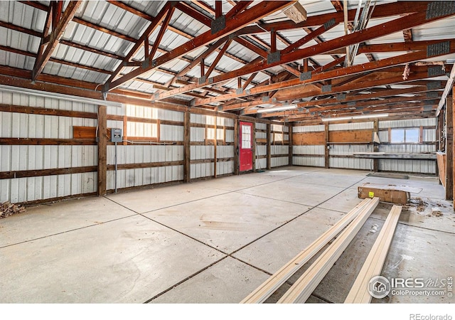 garage with metal wall