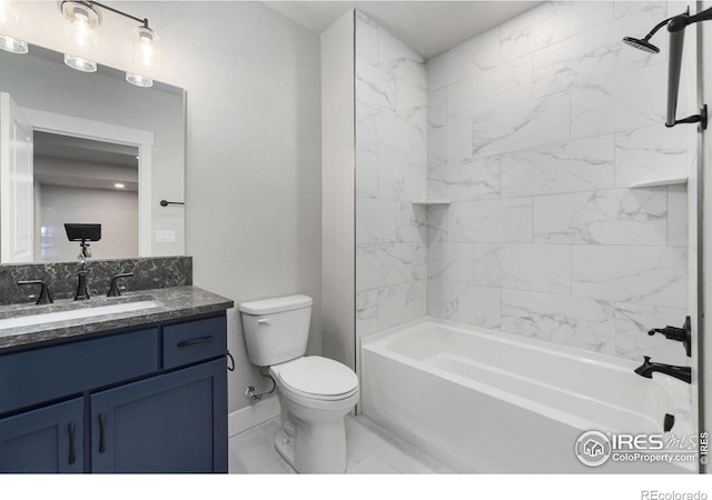 2748 Prairie Flax St, Berthoud, CO 80513 - bathroom featuring bathing tub / shower combination, vanity, baseboards, and toilet