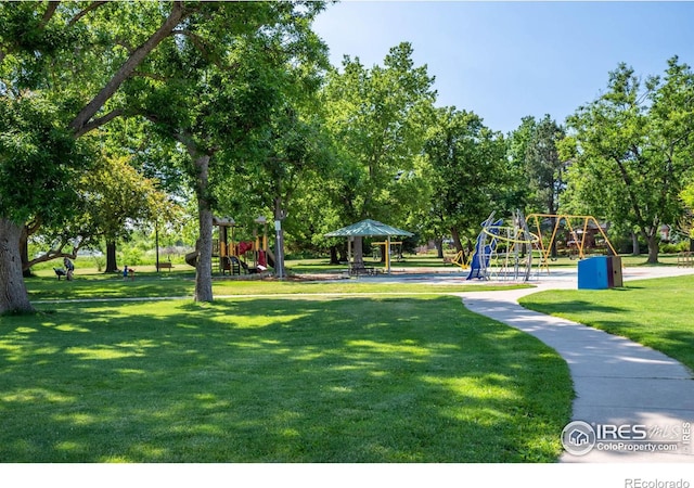 view of community with playground community and a lawn