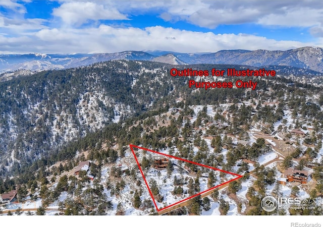 bird's eye view with a mountain view and a wooded view