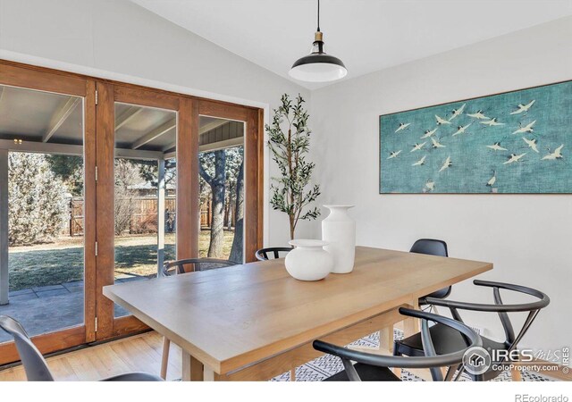 office featuring lofted ceiling and wood finished floors