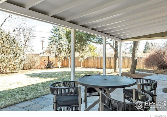 view of patio / terrace featuring outdoor dining space and a fenced backyard