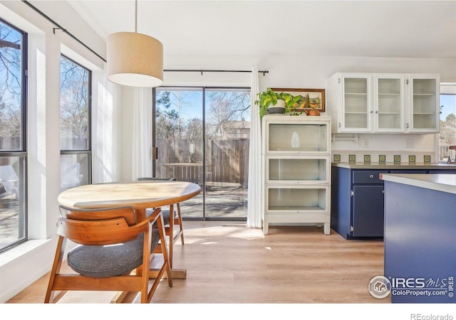 dining space featuring light wood-type flooring