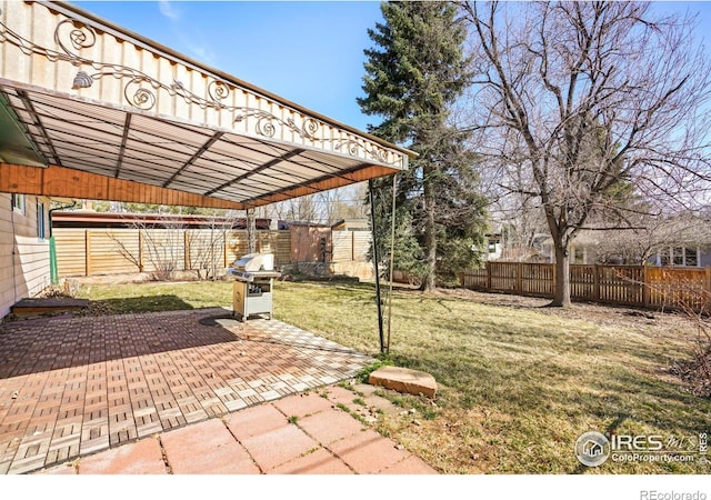 view of yard with a patio area and a fenced backyard