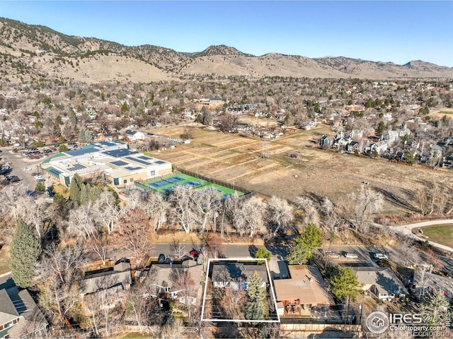 aerial view featuring a residential view and a mountain view