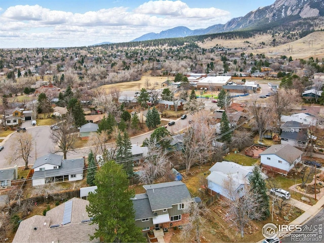 aerial view featuring a residential view and a mountain view