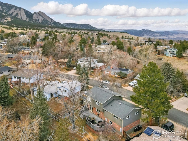 aerial view featuring a residential view and a mountain view