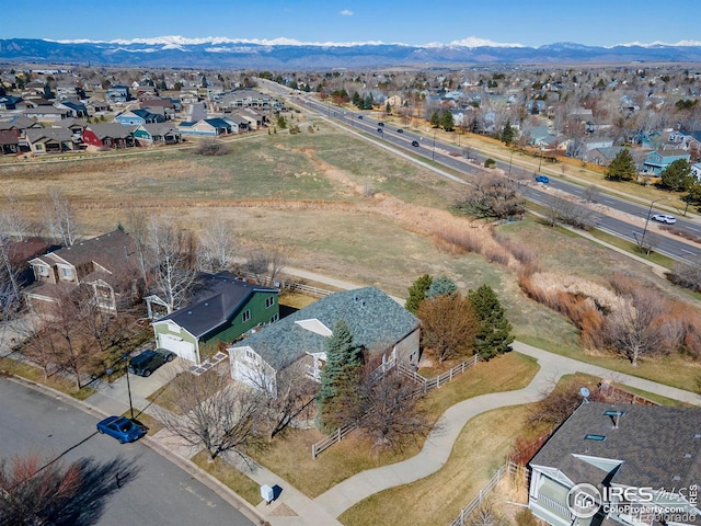 aerial view with a residential view and a mountain view