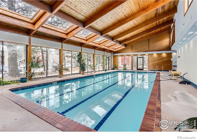 community pool featuring a skylight