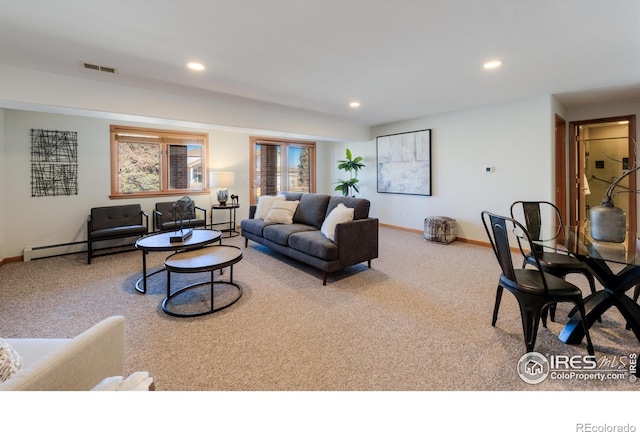 2425 Waneka Lake Trl, Lafayette, CO 80026 - carpeted living area featuring baseboards, recessed lighting, and baseboard heating