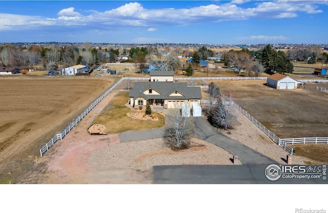 bird's eye view featuring a rural view