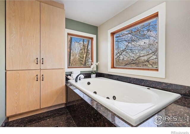 bathroom with a tub with jets