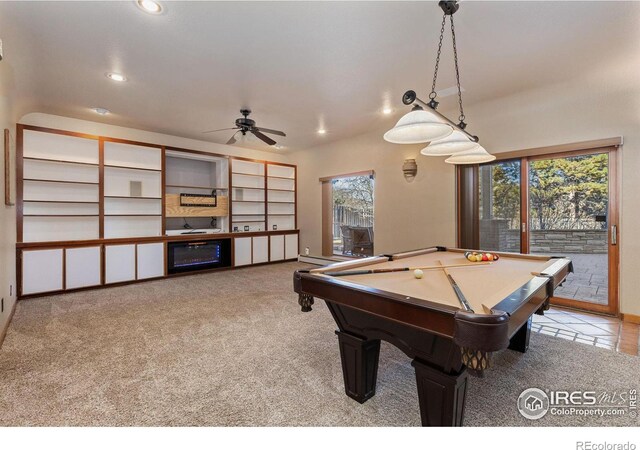 rec room featuring carpet, a wealth of natural light, and recessed lighting