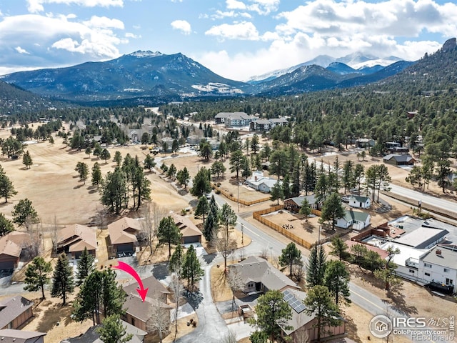 aerial view featuring a residential view and a mountain view