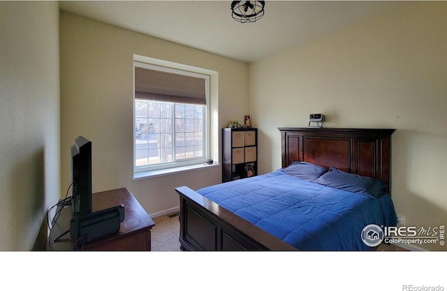 bedroom featuring baseboards and carpet