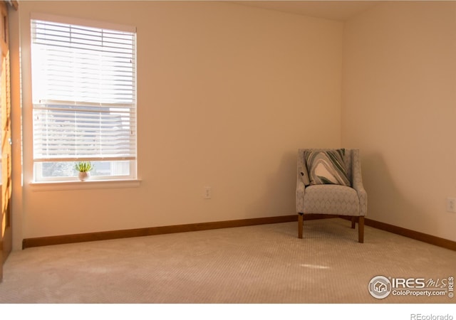 unfurnished room with light carpet and baseboards