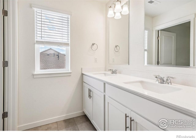 bathroom with visible vents, a sink, and a wealth of natural light