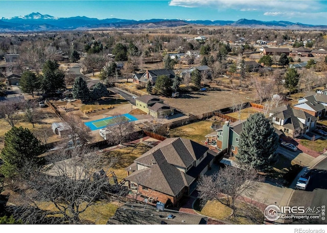 aerial view with a residential view and a mountain view