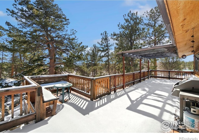 wooden terrace featuring a pergola