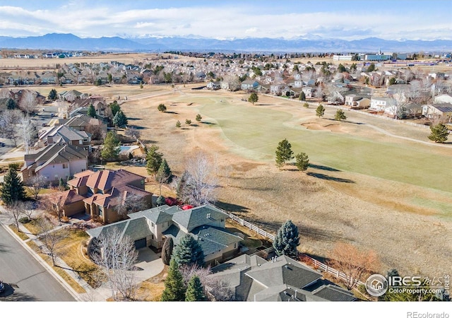 bird's eye view featuring a residential view and a mountain view