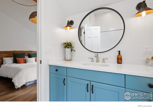 bathroom featuring wood finished floors and vanity