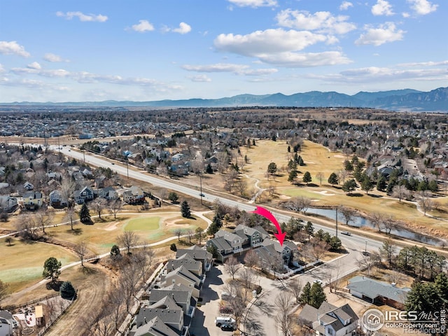 aerial view featuring a residential view and a mountain view