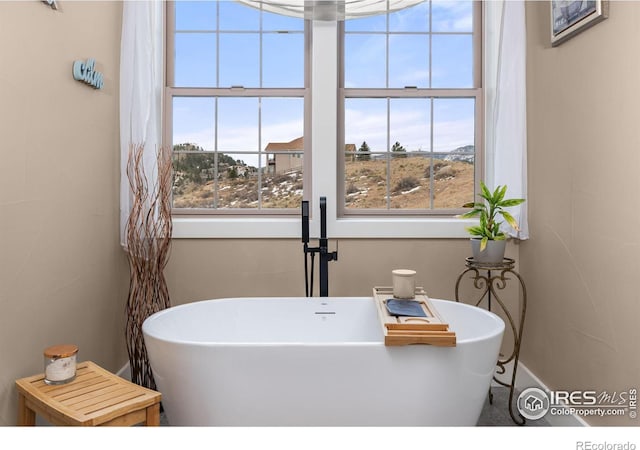 bathroom with a soaking tub