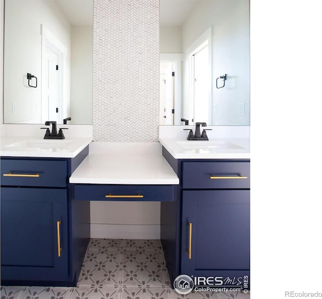 bathroom featuring two vanities and a sink