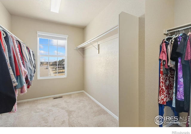 spacious closet featuring carpet flooring and visible vents