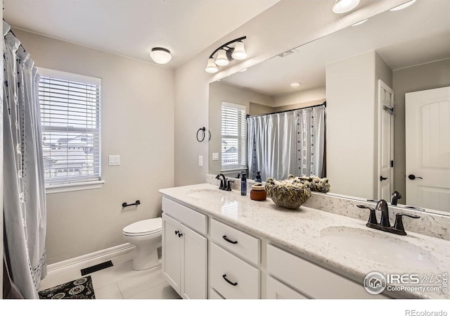 bathroom featuring visible vents, a sink, toilet, and tile patterned floors