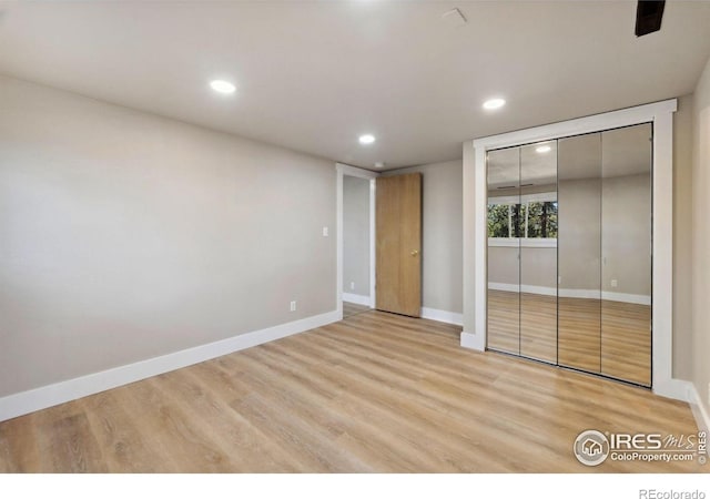 1059 Lexington Ln, Estes Park, CO 80517 - unfurnished bedroom with recessed lighting, light wood-type flooring, baseboards, and a closet