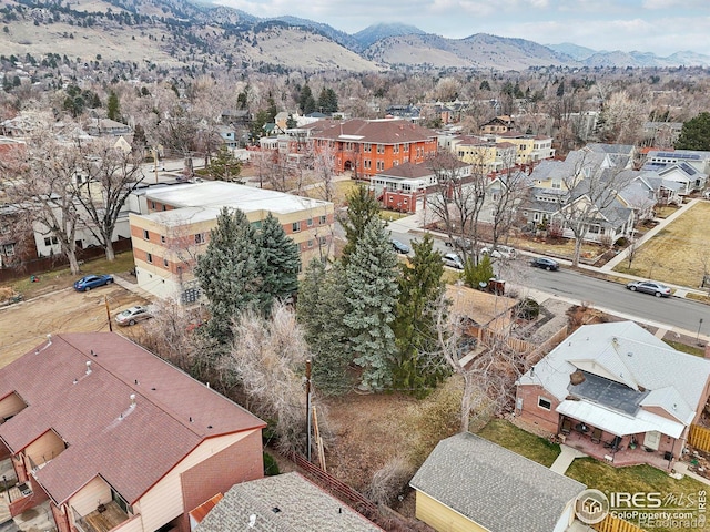 aerial view featuring a residential view and a mountain view