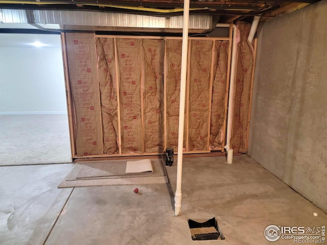 view of unfinished basement