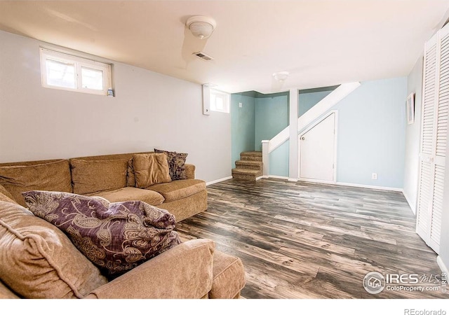 410 Cottonwood Ave, Eaton, CO 80615 - living room with wood finished floors, stairs, and baseboards