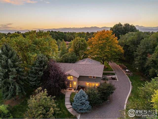 aerial view at dusk with a forest view