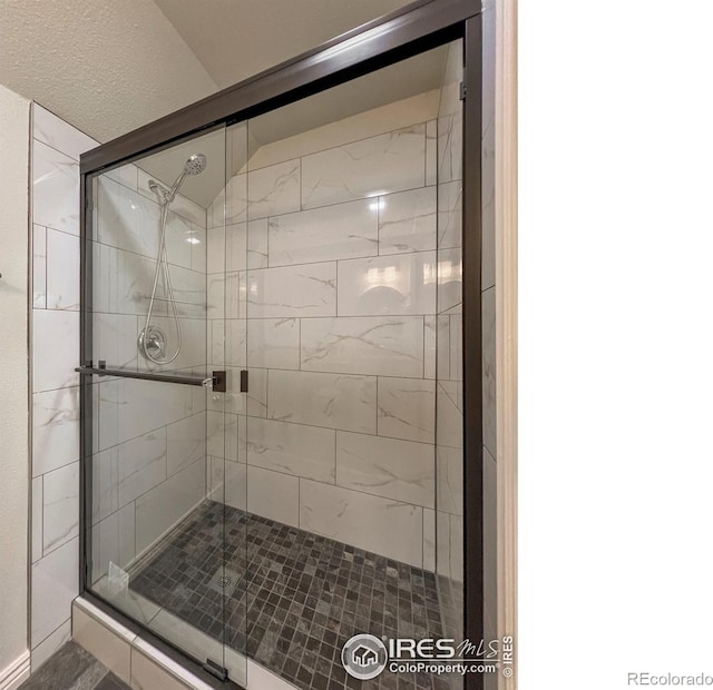 bathroom with a shower stall