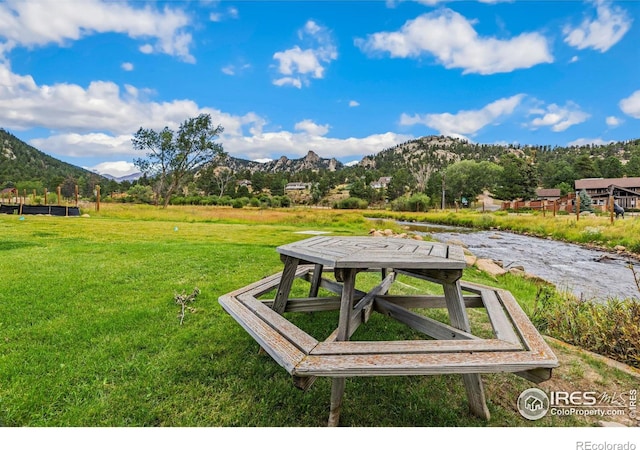 surrounding community featuring a yard and a mountain view