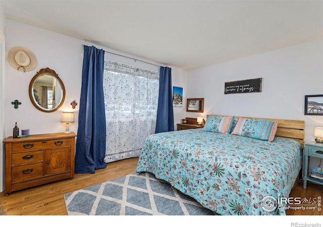 bedroom featuring a baseboard radiator and wood finished floors