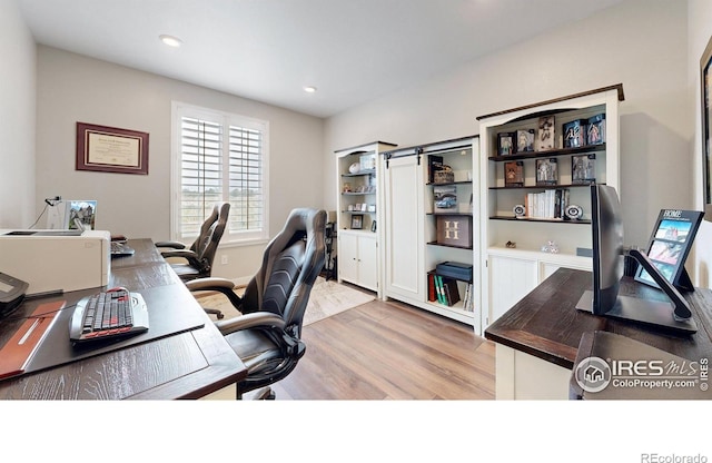 890 Meadowlark Dr, Erie, CO 80516 - office area featuring recessed lighting and light wood-type flooring