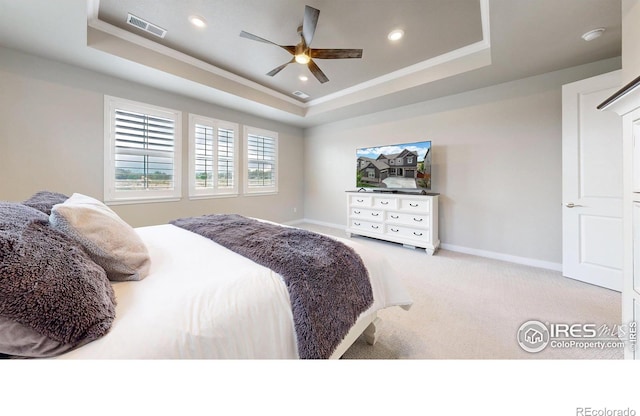 890 Meadowlark Dr, Erie, CO 80516 - carpeted bedroom featuring a raised ceiling, recessed lighting, baseboards, and visible vents