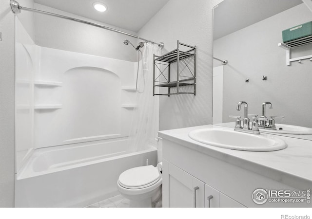 full bathroom featuring vanity, toilet, and shower / bath combination