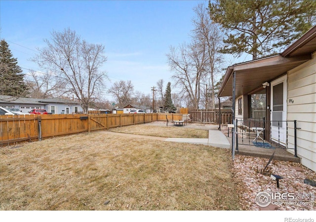 view of yard with a patio area and a fenced backyard