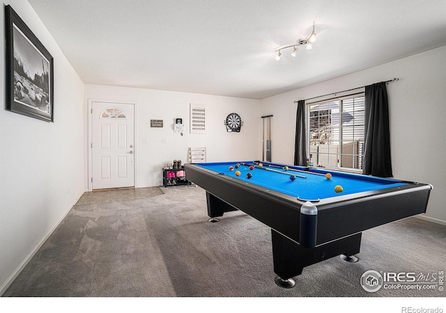 3937 Kenwood Cir, Johnstown, CO 80534 - rec room featuring baseboards, carpet floors, and pool table