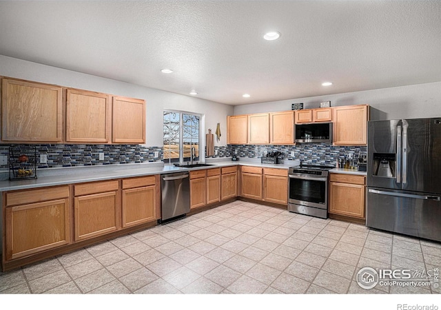 3937 Kenwood Cir, Johnstown, CO 80534 - kitchen featuring light countertops, tasteful backsplash, appliances with stainless steel finishes, and a sink
