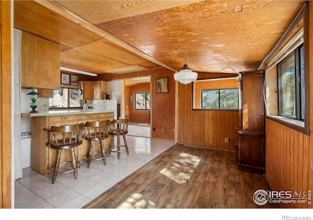 224 Loveland Heights Ln, Drake, CO 80515 - kitchen featuring plenty of natural light, wood ceiling, and wood walls